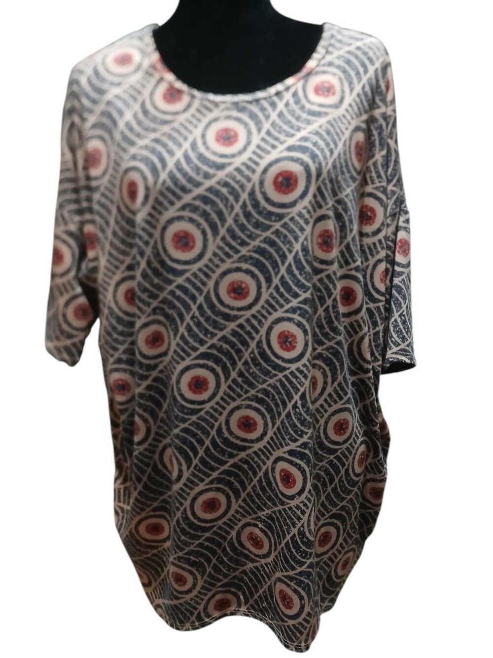 LuLaRoe IRMA Brown,dark Brown, Red Scoop Neck Short Sleeve Womens Size L  #018